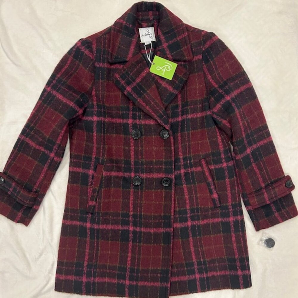 Sam Edelman - Double Breasted Gorgeous Plaid Coat Curly Pink - Size XL - Picture 2 of 5